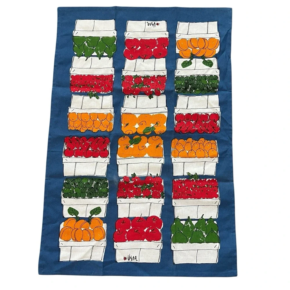 Crate & Barrel VERA Neumann BY THE PINT Kitchen Tea Hand Towel Fruit Stand